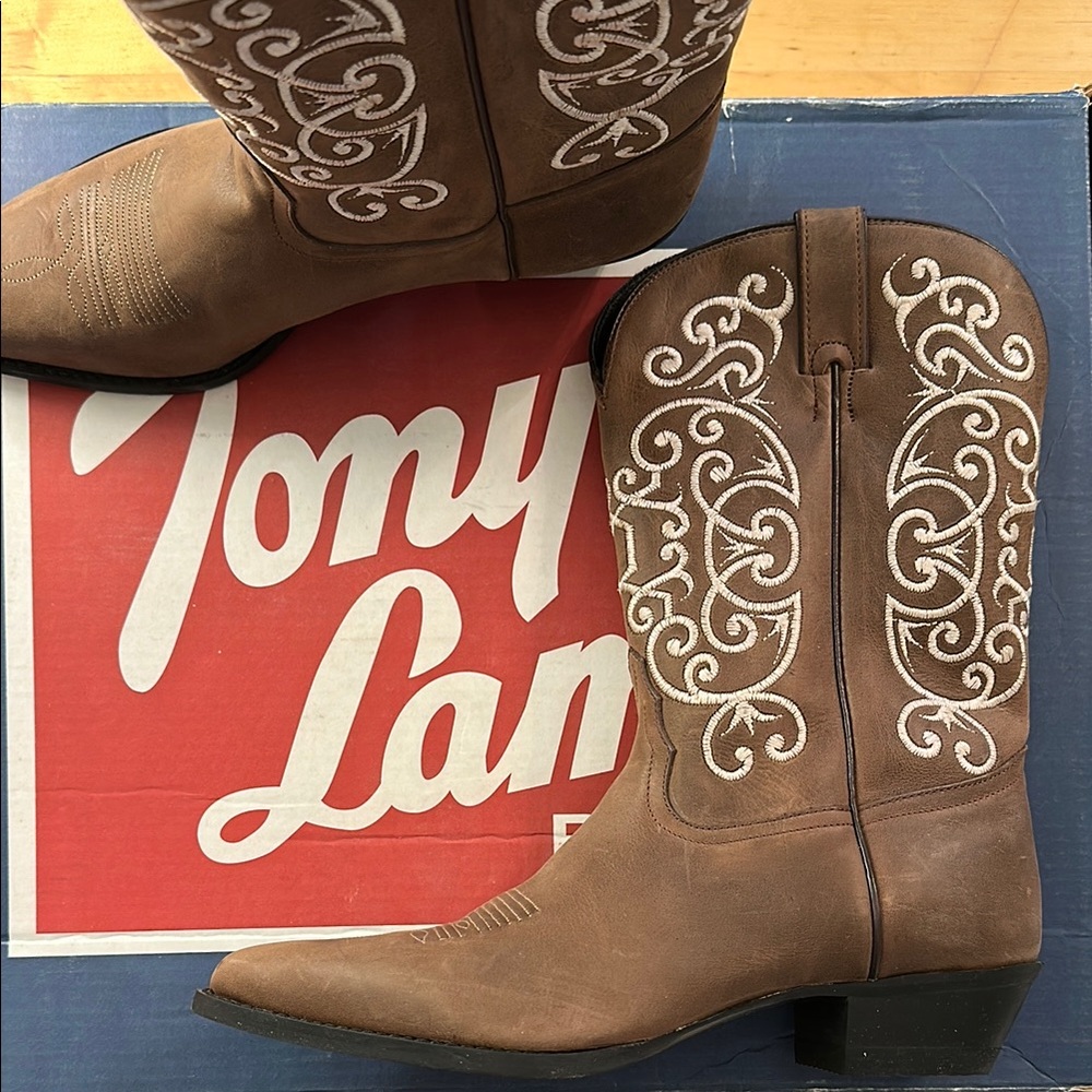Tony Lama Floral Embroidered Brown Western Boots
